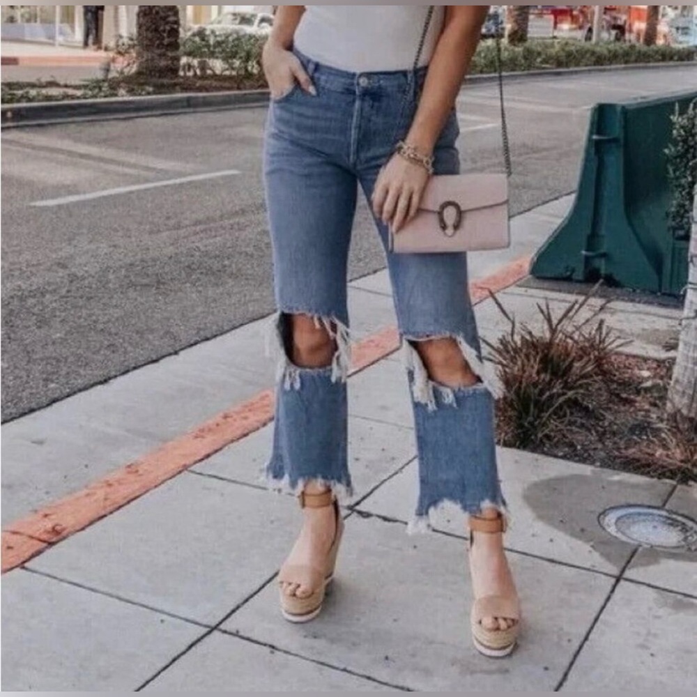 Free People | We The Free Maggie Ripped Crop Straight Leg Denim Jeans Size 30
